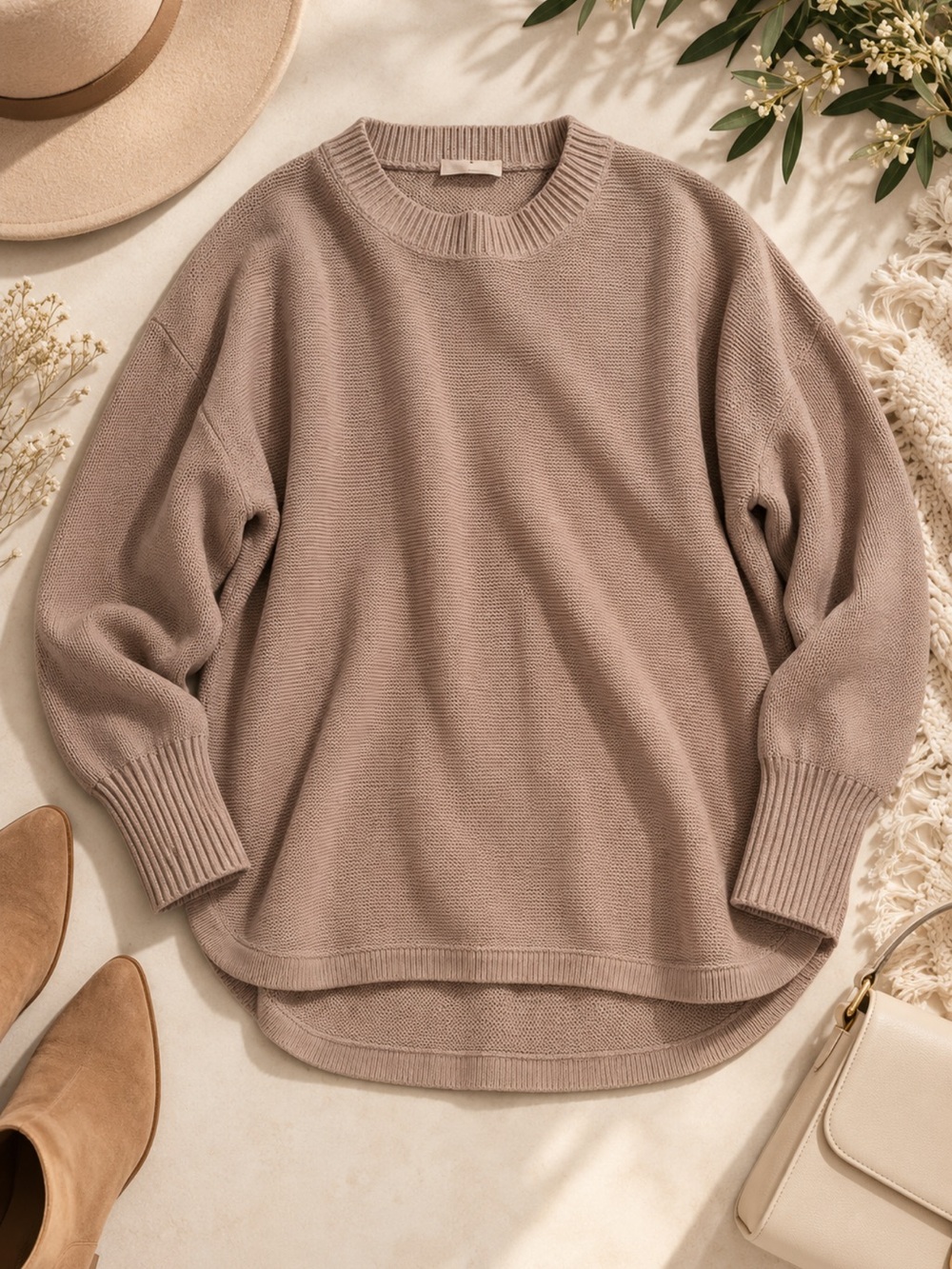 Philosophy Relaxed Crewneck Sweater in Taupe
